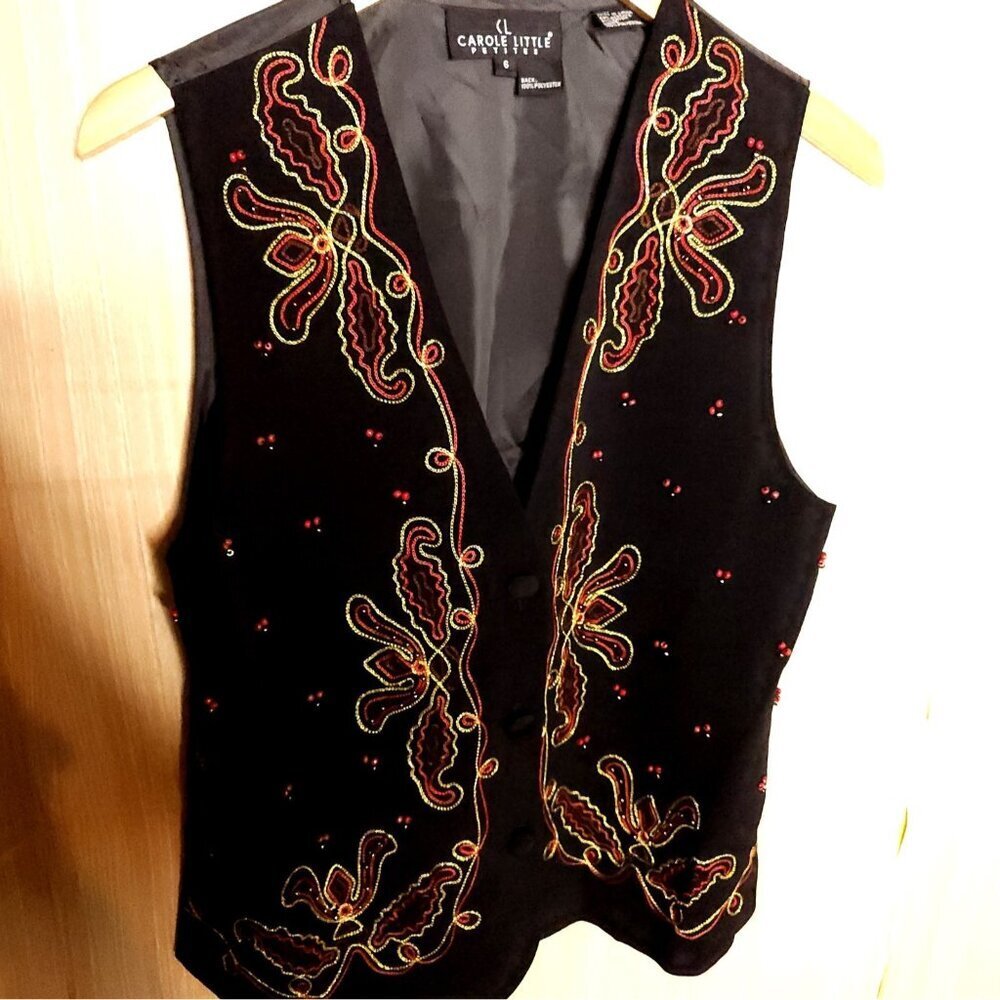 Carole Little Petite Vintage Black Embroidered Vest 6P - Picture 3 of 6